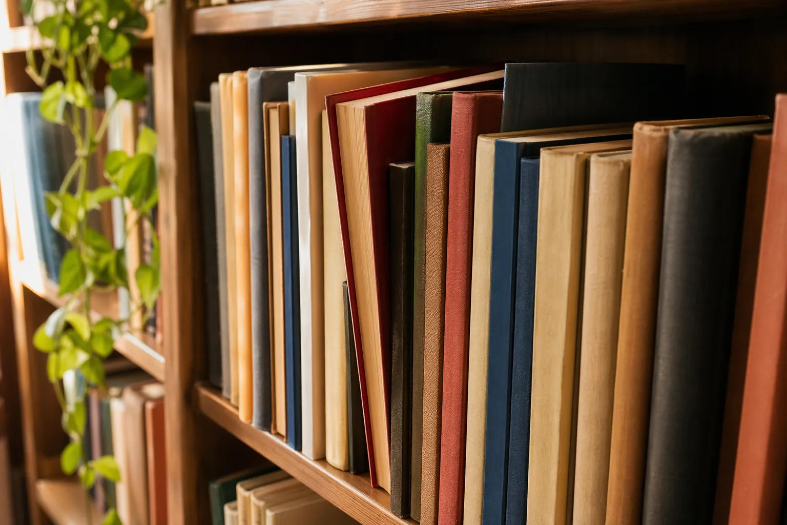 Mai multe cărți de psihologie aranjate vertical pe un raft cu coperți diverse, atmosferă de bibliotecă personală